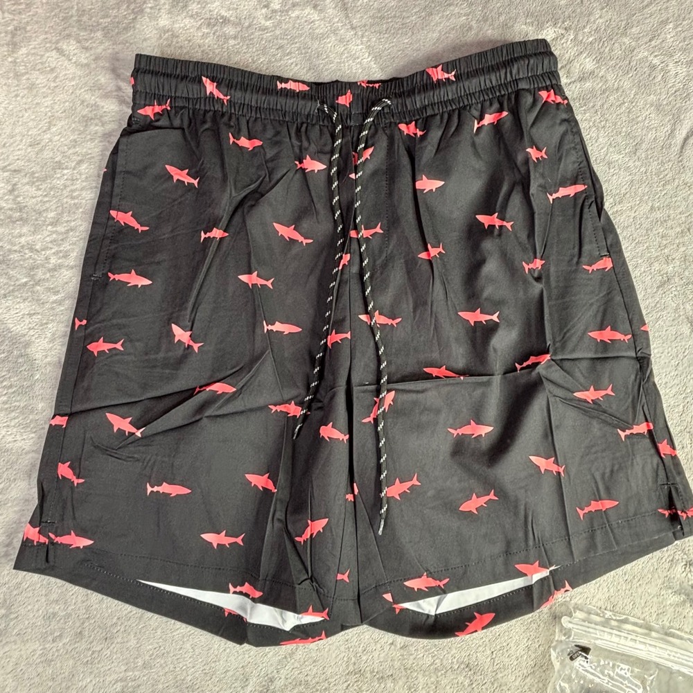 COOFANDY Swim Trunks Mens XL Black Pink Shark Print Quick Dry Beach Board Shorts
